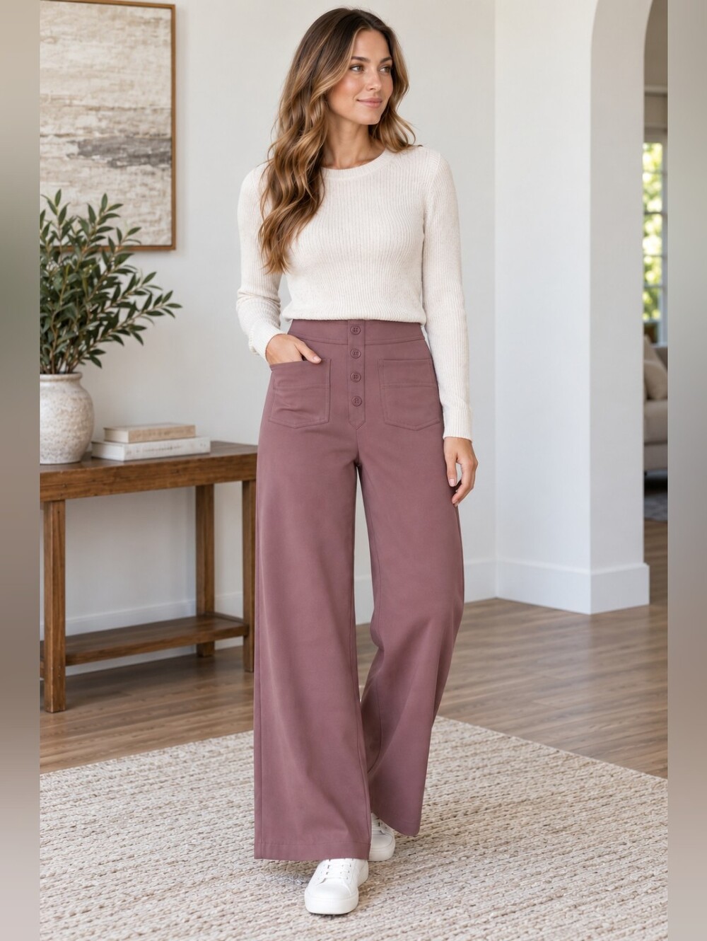Halara DayStretch High Waisted Wide Leg Pants S Petite Mauve